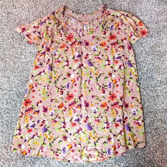 EVRI Tops - NWT EVRI Women’s Cap Sleeve Brown Floral Tunic Cottagecore Woven Size 0X